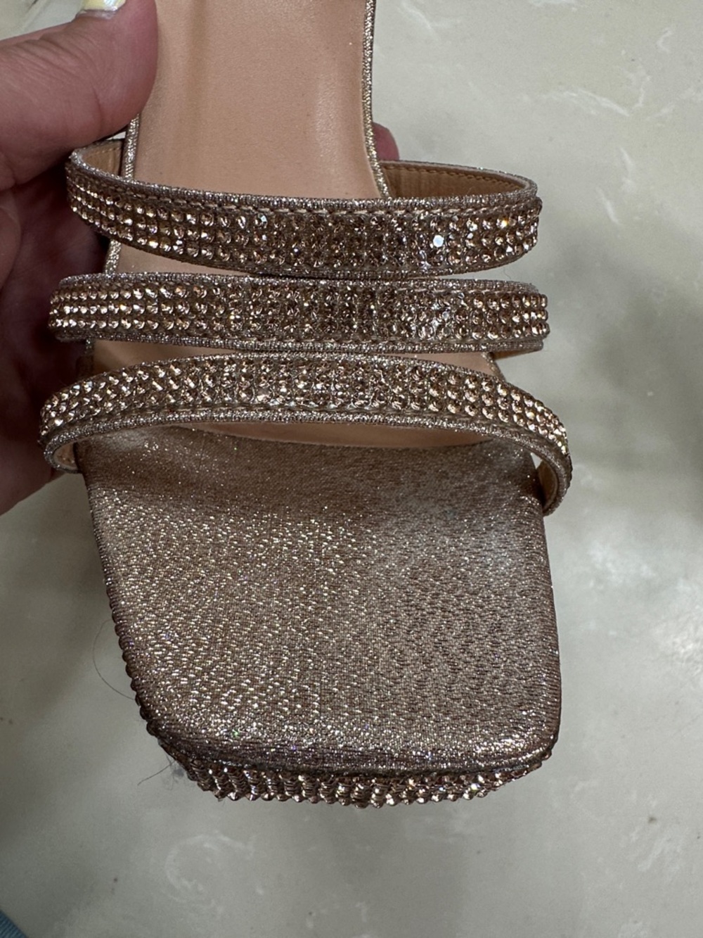 TOP Moda Rose Gold Rhinestone Platform Strappy Heels - Picture 3 of 7